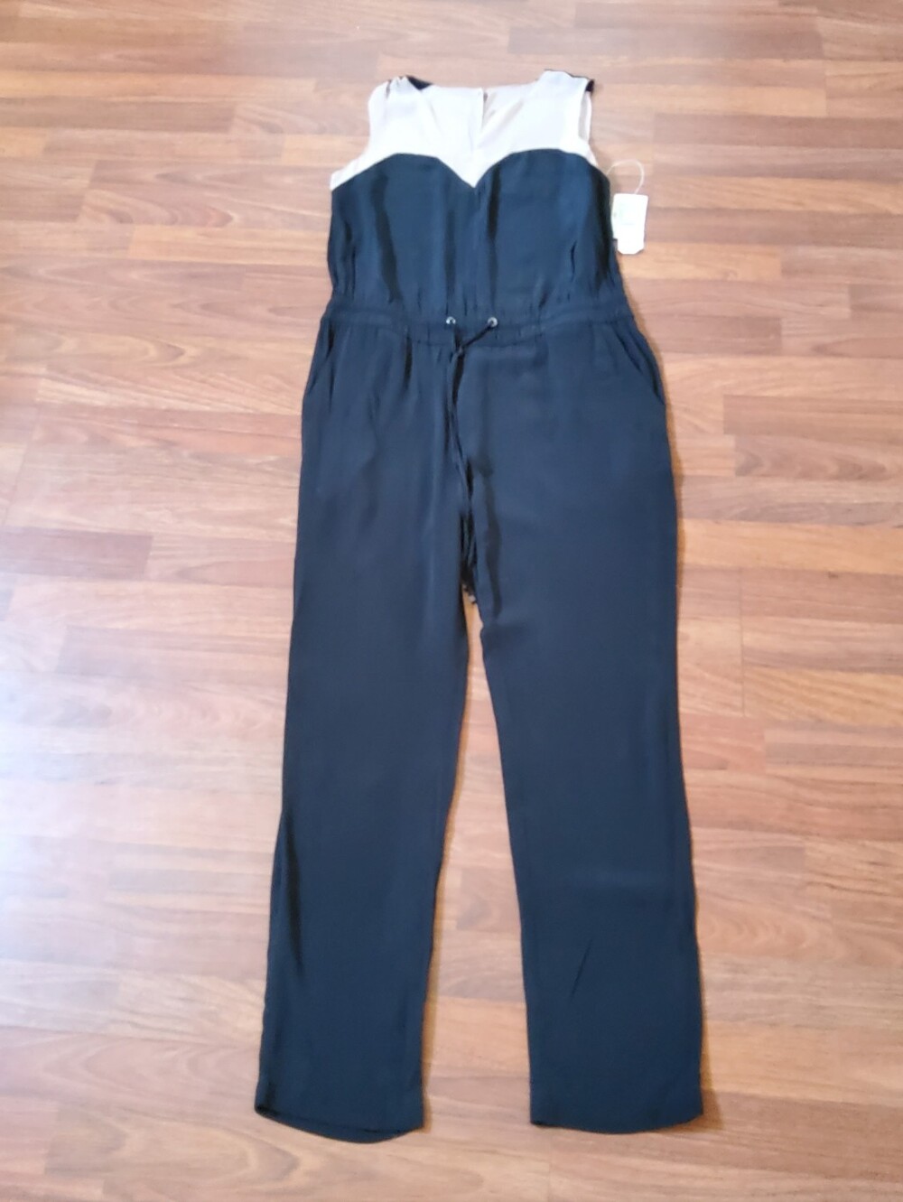Rachel Roy The Sporting Life Two Tone Drawstring Jumpsuit NWT S Black Tan